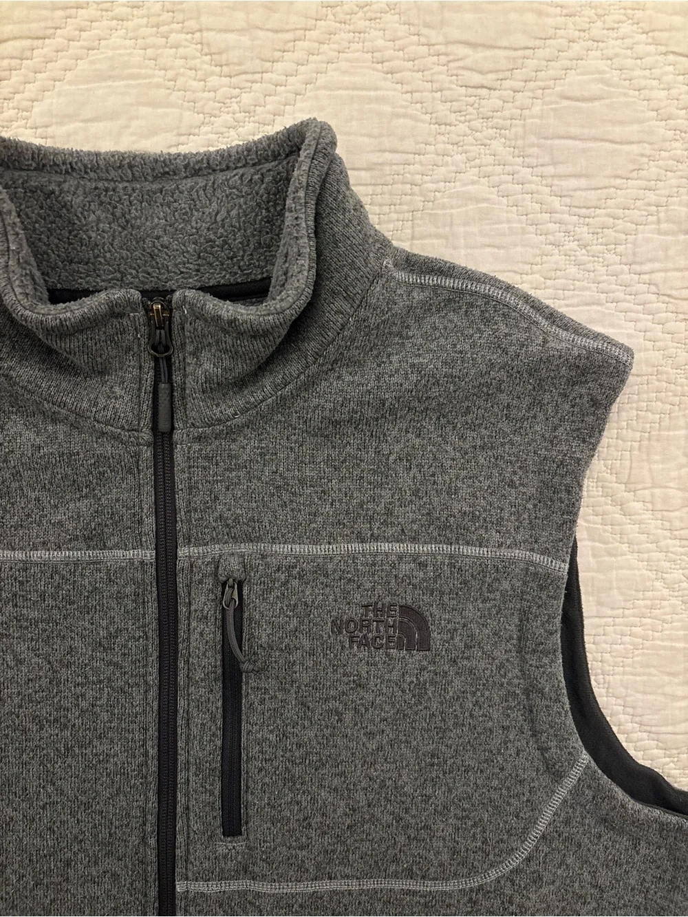 The North Face Gordon Lyons Vest Mens 2XL Full Zip Sherpa Lined Fleece Knit Gray